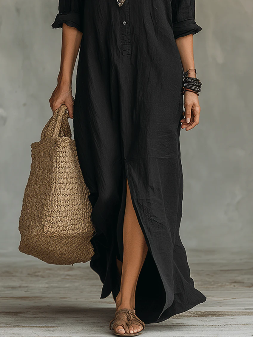 Soline™ | Vestido Maxi Verde Flotante con Botones