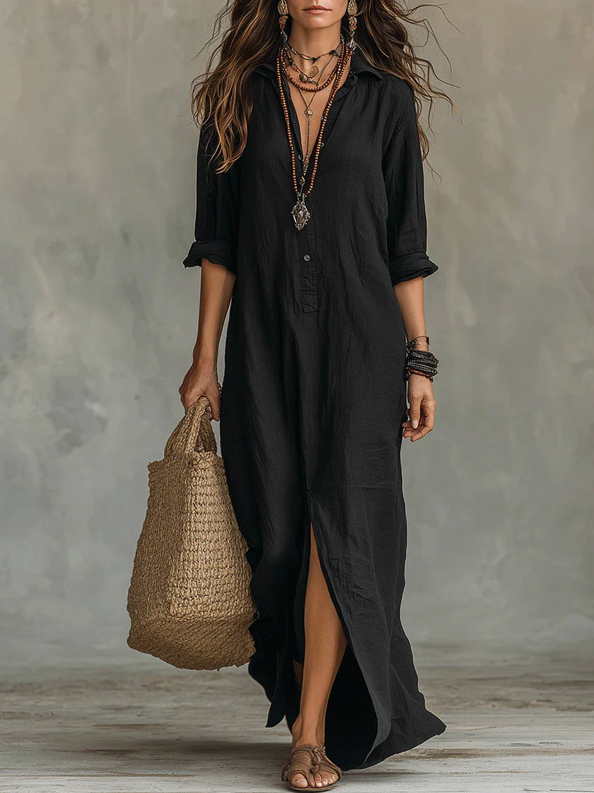 Soline™ | Vestido Maxi Verde Flotante con Botones
