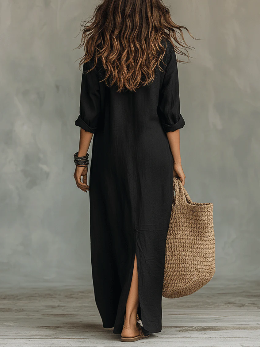 Soline™ | Vestido Maxi Verde Flotante con Botones