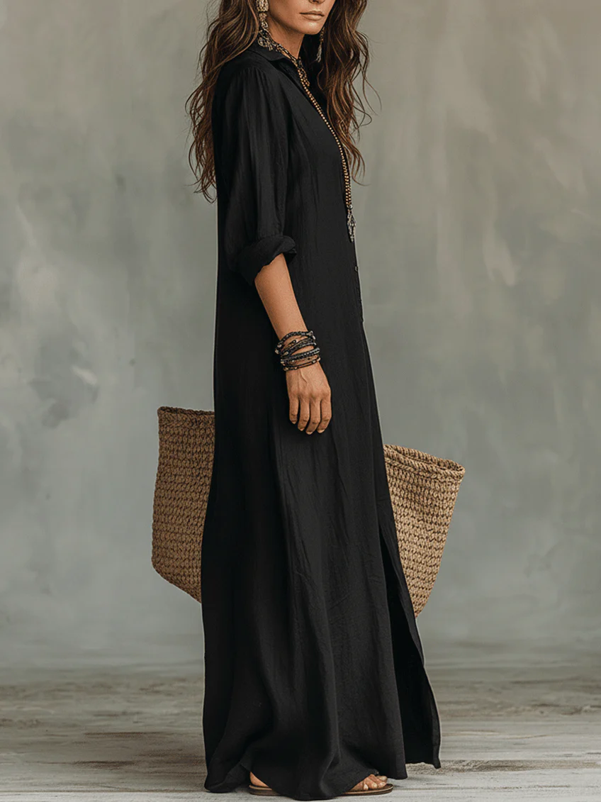 Soline™ | Vestido Maxi Verde Flotante con Botones