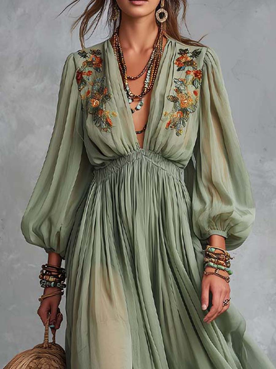Élodine™ | Vestido Maxi Bohème con Estampado Floral
