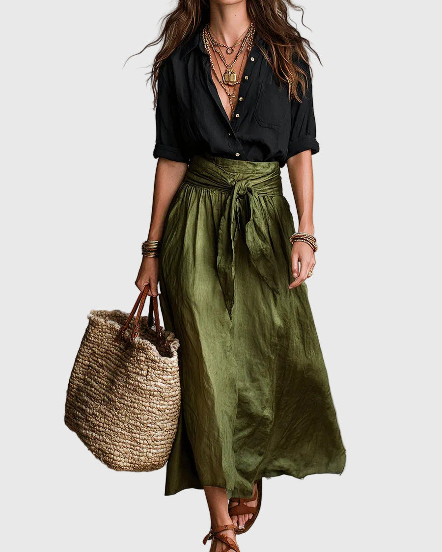 Odelia - Conjunto de Top Boho Luxe y Falda Midi