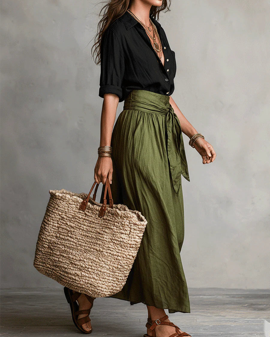 Odelia - Conjunto de Top Boho Luxe y Falda Midi