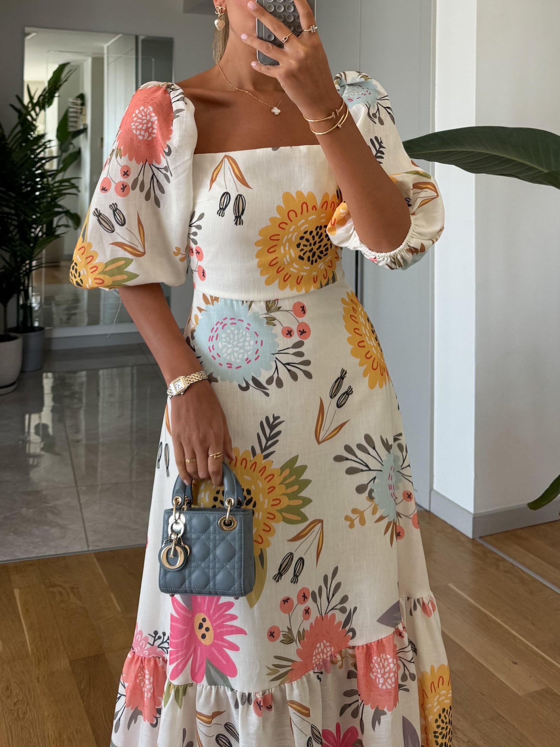 CAMILLE – VESTIDO DE MANGA PUFF ELEGANCIA FLORAL