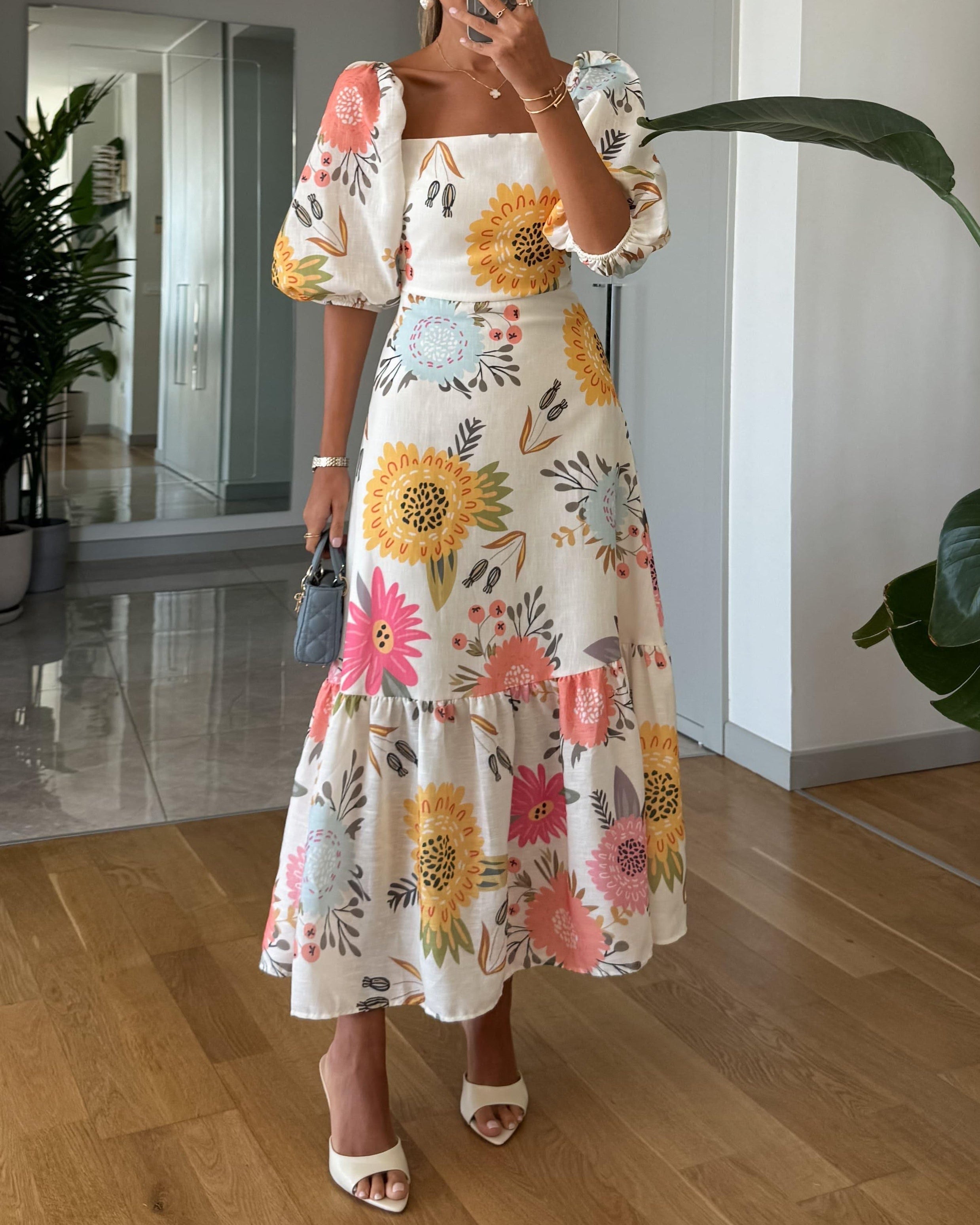 CAMILLE – VESTIDO DE MANGA PUFF ELEGANCIA FLORAL