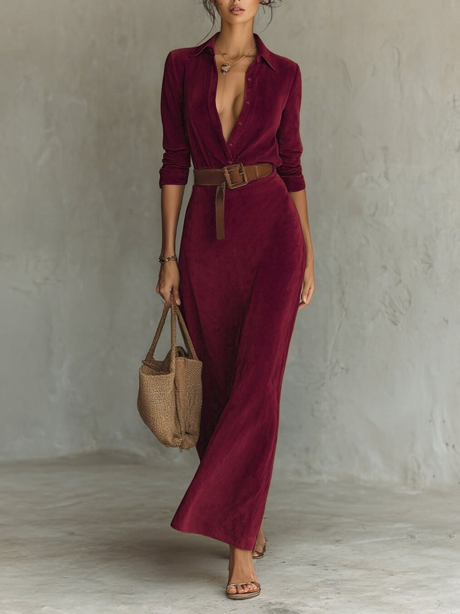 Juline™ | Vestido Maxi de Ante con Solapas