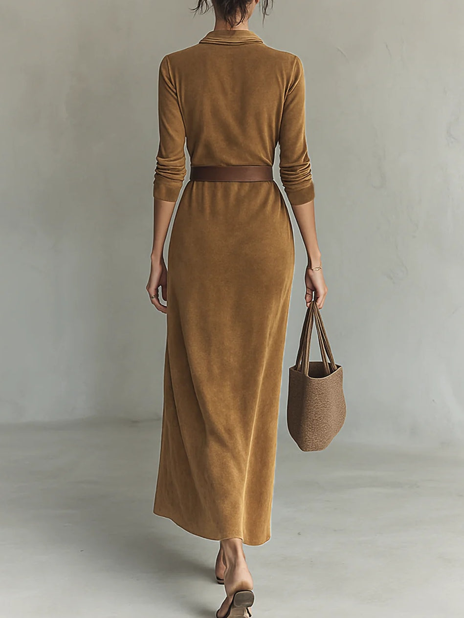 Juline™ | Vestido Maxi de Ante con Solapas