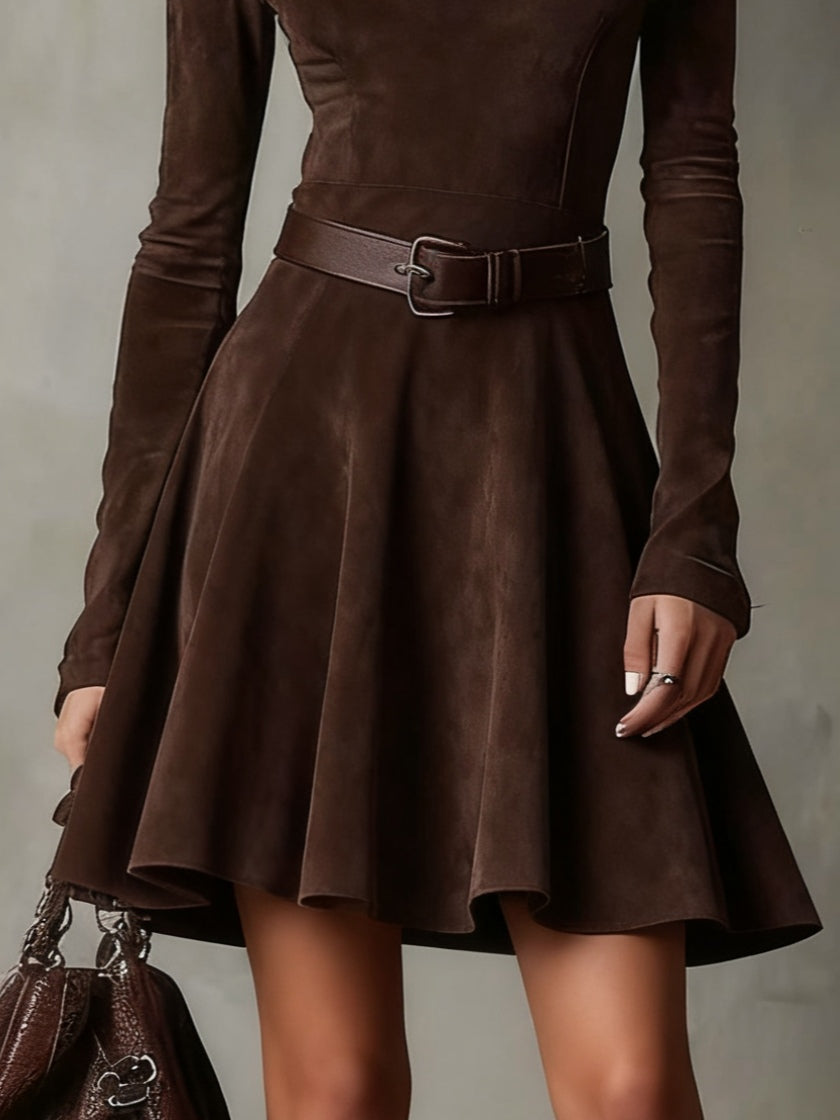 Noémie™ | Vestido Mini Vintage en Ante Marrón Oscuro