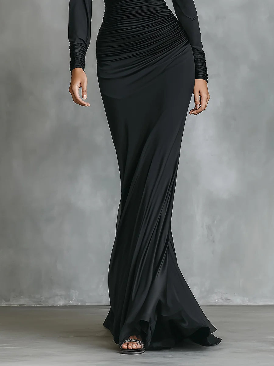 Célina™ | Vestido Maxi de Satén con Hombro Descubierto en Negro