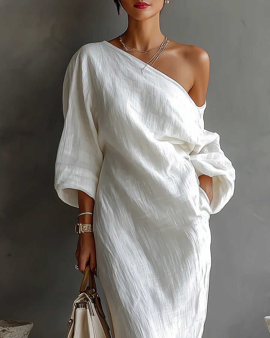 Elise™ | Vestido Maxi Elegante con Hombro Descubierto en Blanco