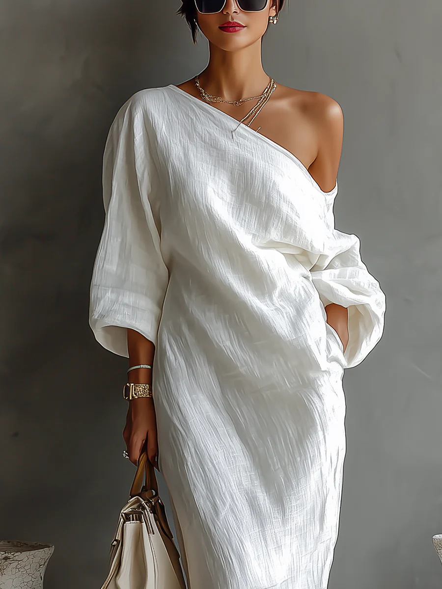 Elise™ | Vestido Maxi Elegante con Hombro Descubierto en Blanco