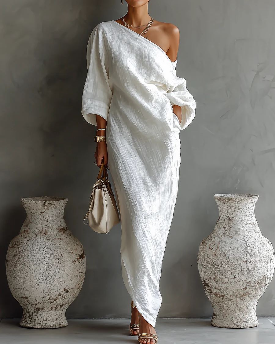Elise™ | Vestido Maxi Elegante con Hombro Descubierto en Blanco