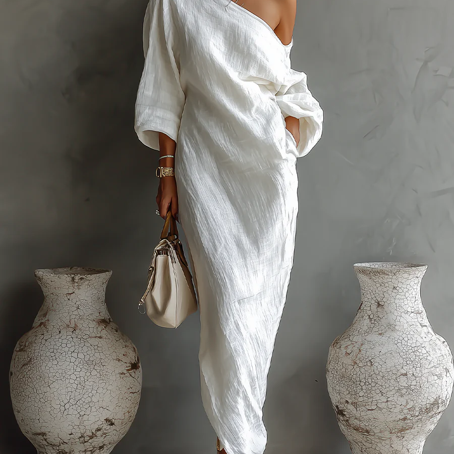 Elise™ | Vestido Maxi Elegante con Hombro Descubierto en Blanco