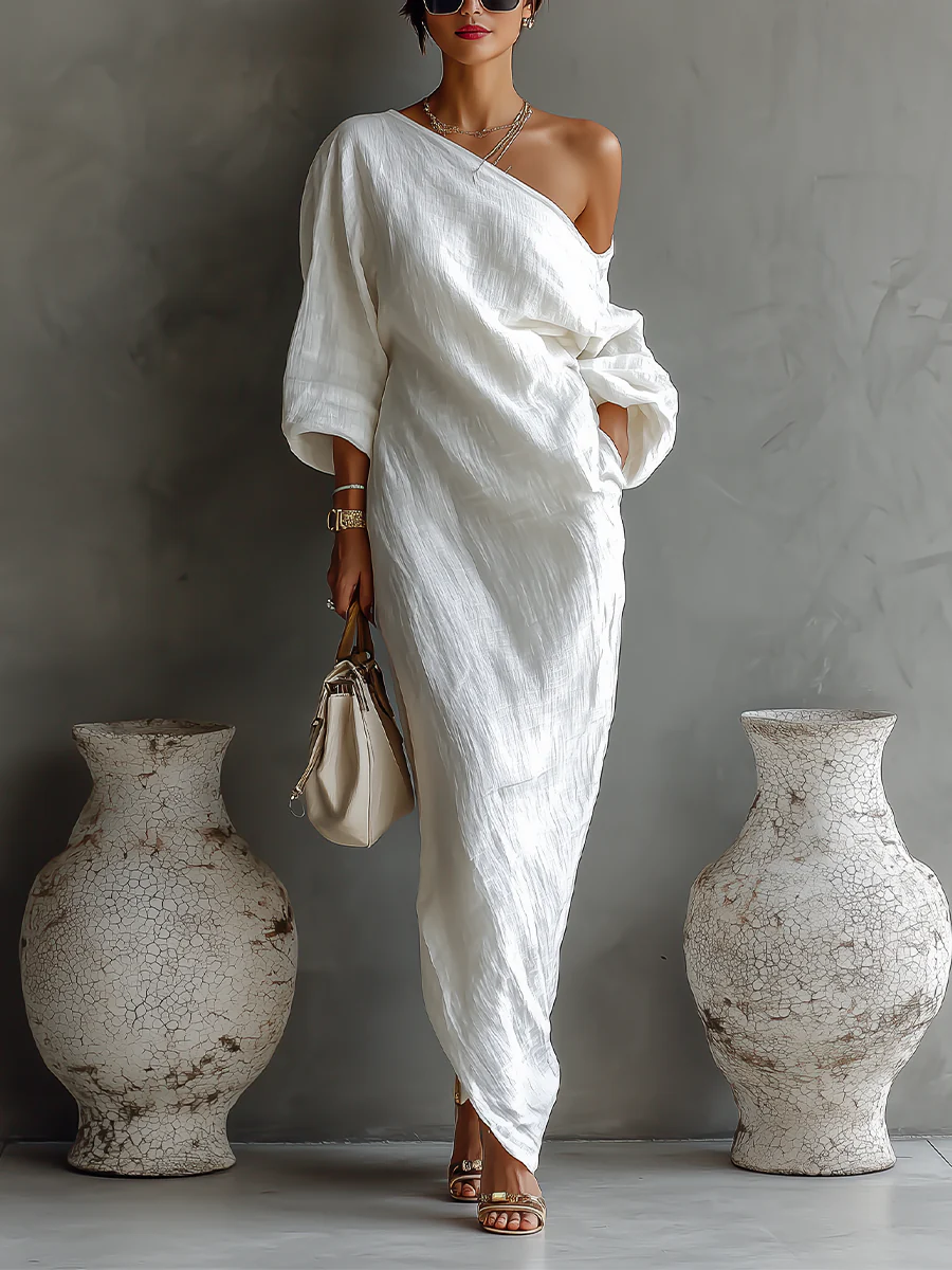 Elise™ | Vestido Maxi Elegante con Hombro Descubierto en Blanco
