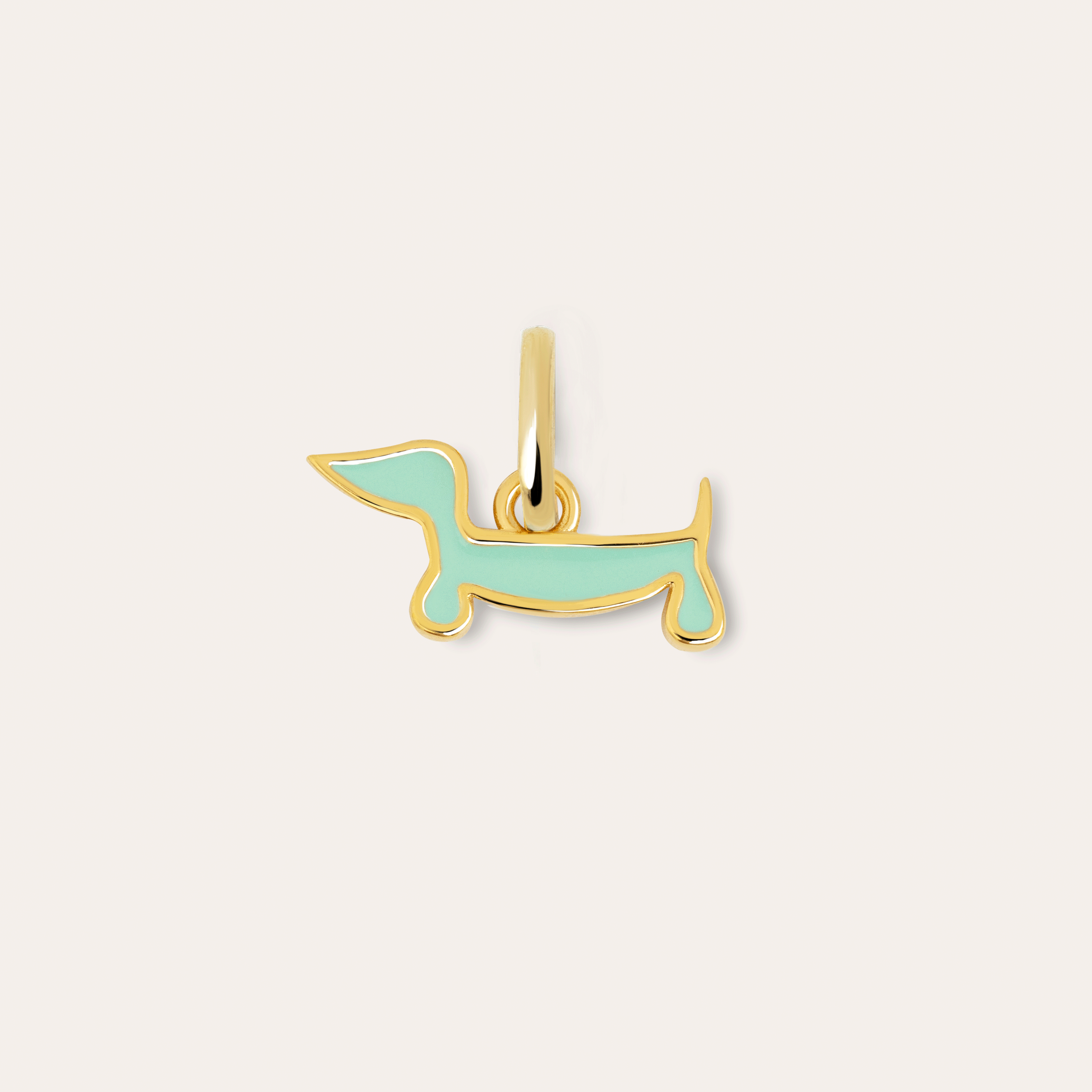 Mini Charm Teckel en Oro con Esmalte Azul Cielo