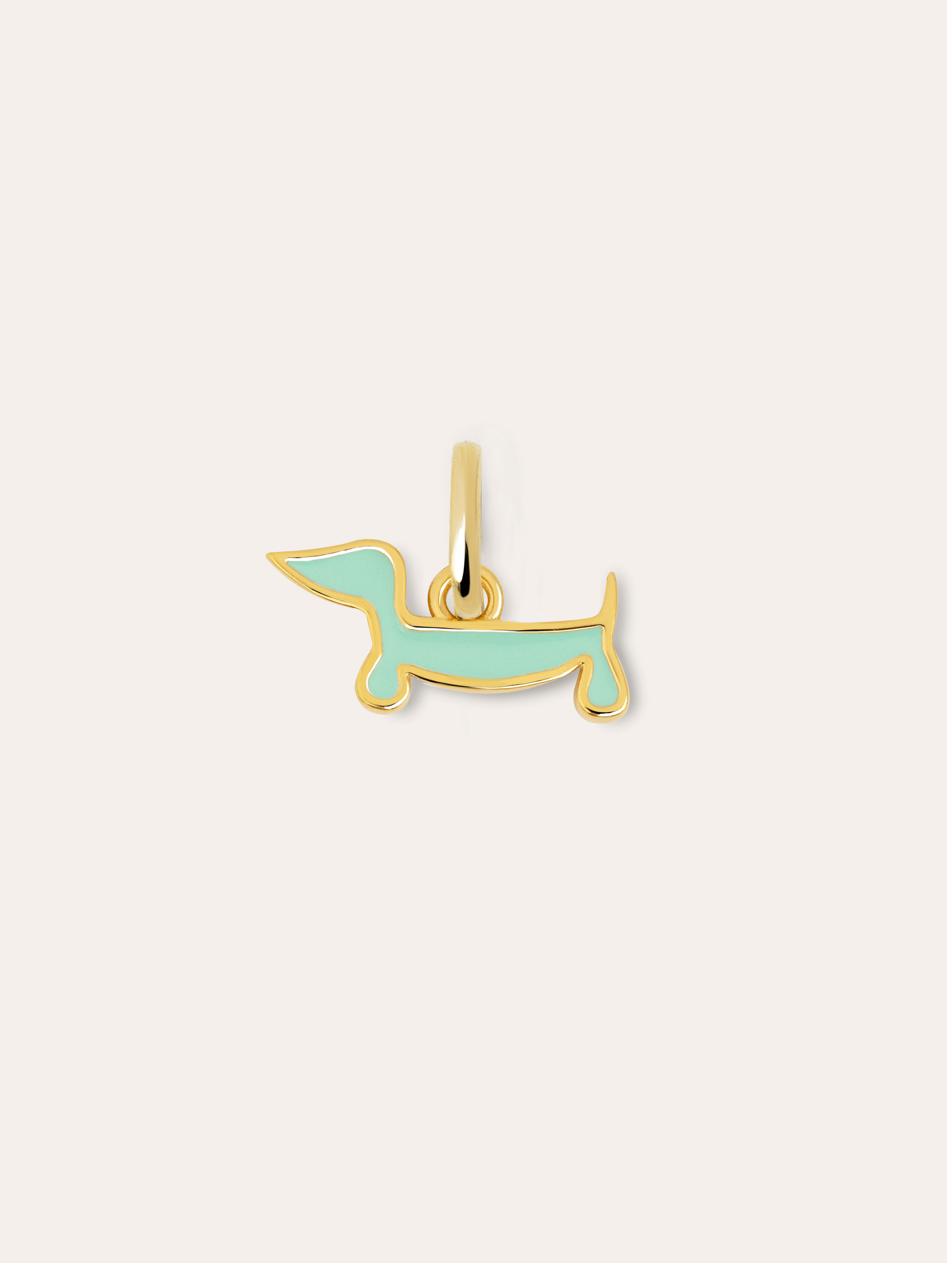 Mini Charm Teckel en Oro con Esmalte Azul Cielo