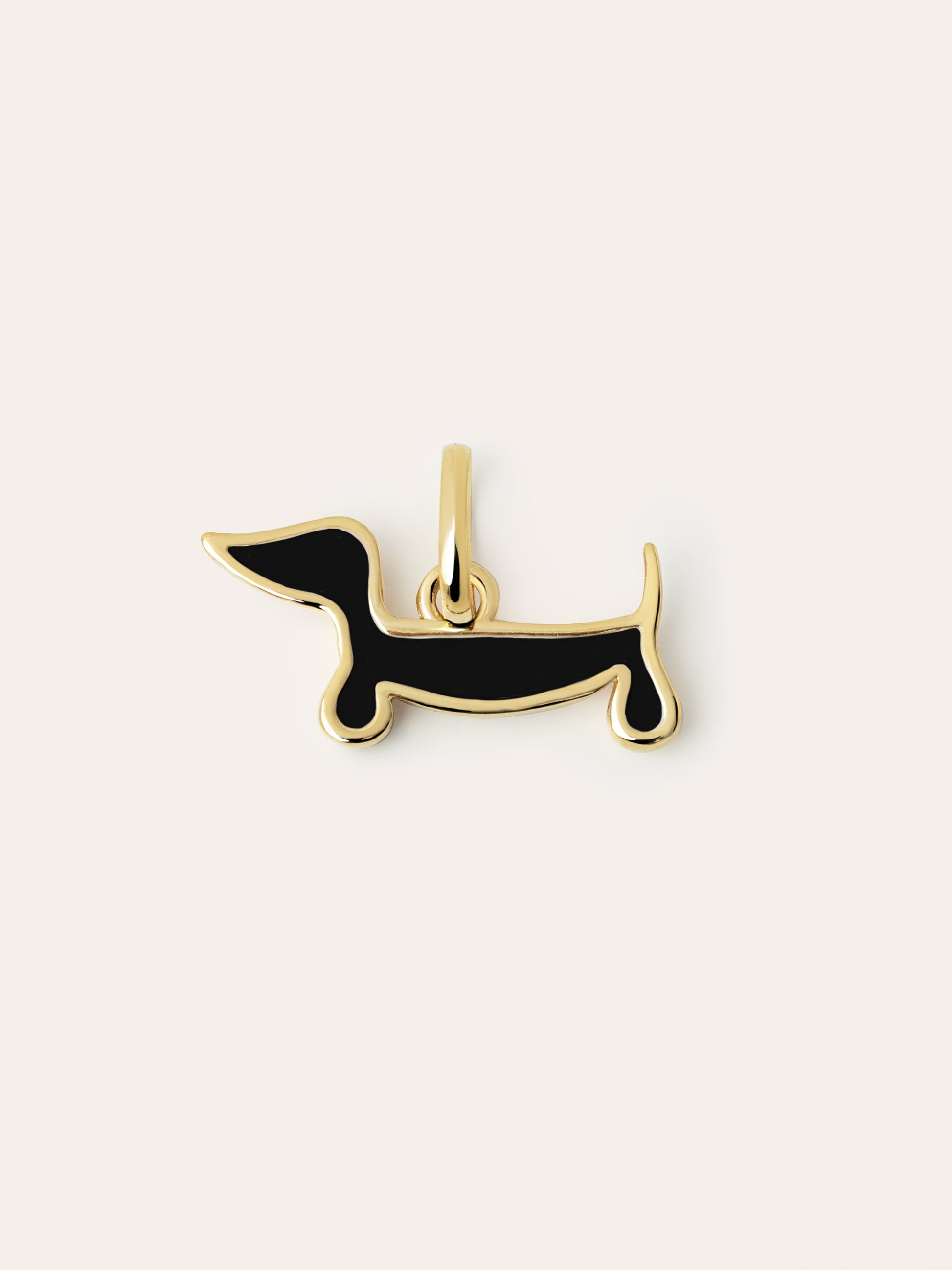 Charm de Perro Teckel con Esmalte Negro y Baño de Oro