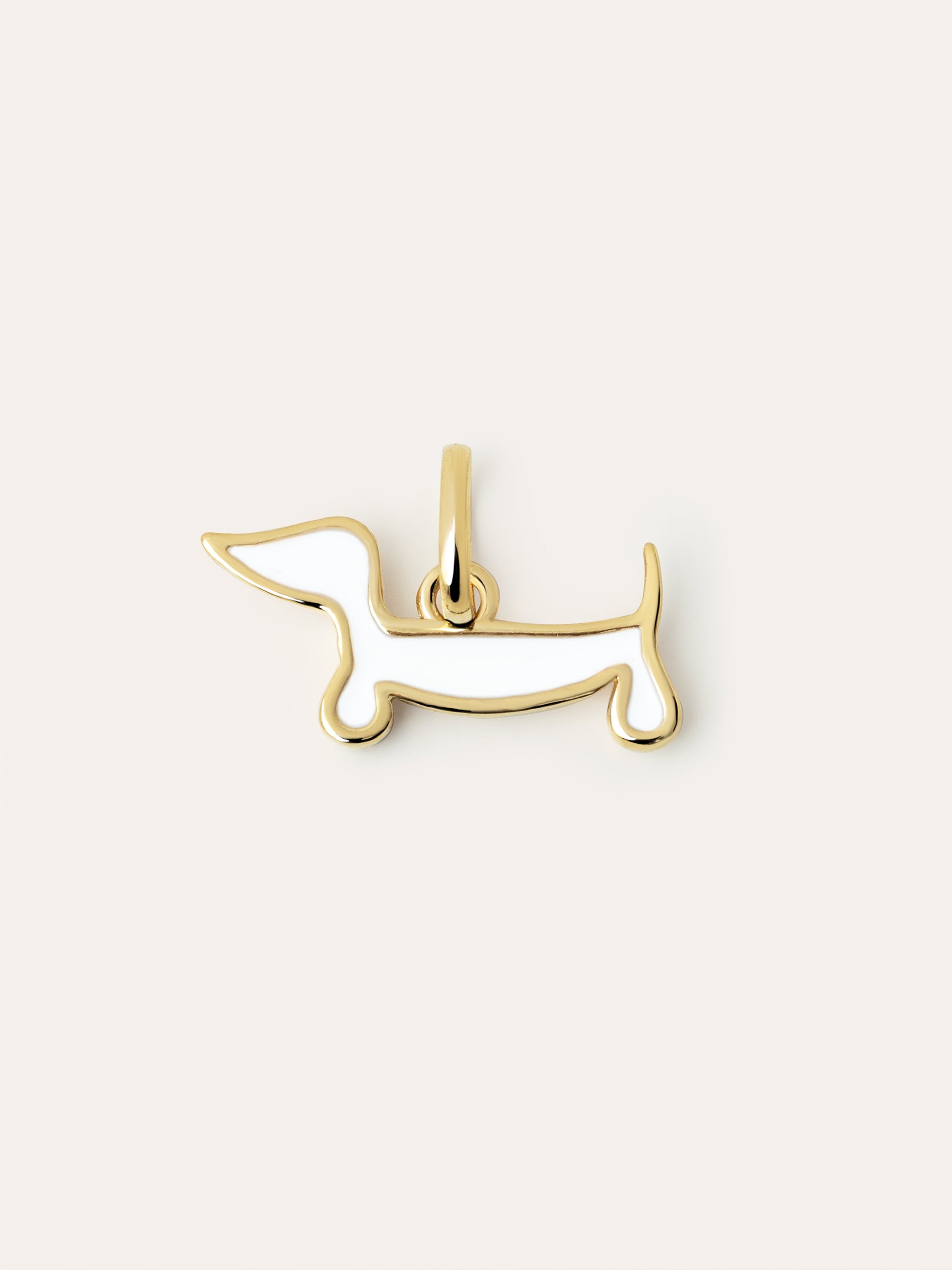 Charm de Perro Teckel con Esmalte Blanco y Baño de Oro
