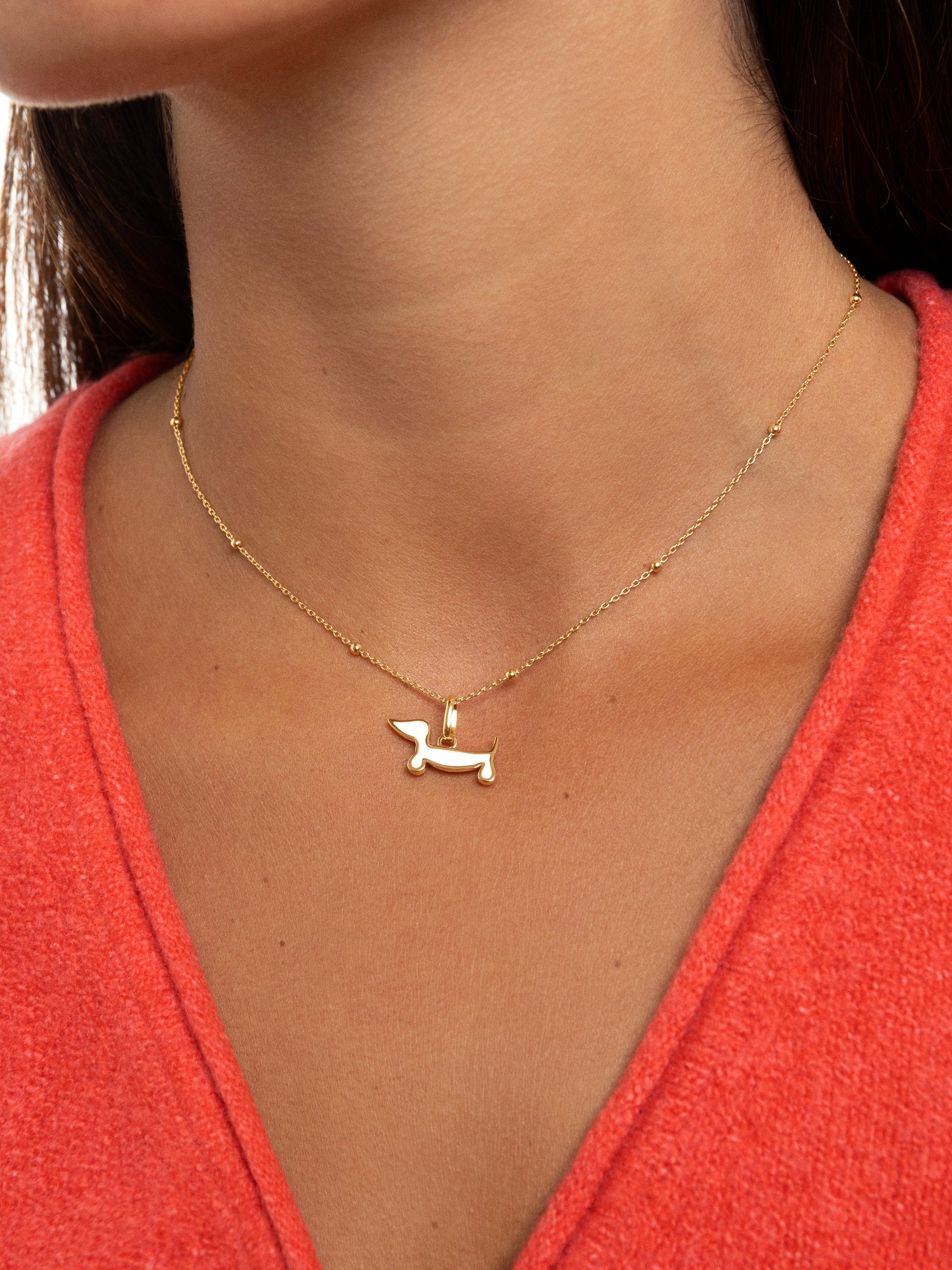 Charm de Perro Teckel con Esmalte Blanco y Baño de Oro