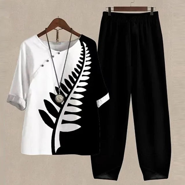 Elanira | Conjunto informal para mujer con blusa holgada y pantalones ajustados | Suave