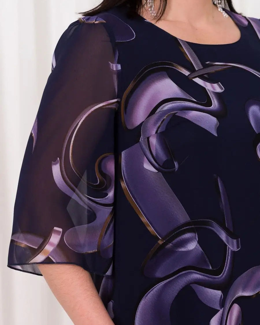 Shriley Vestido de Gasa con Estampado Midnight Swirl y Silueta Fluida