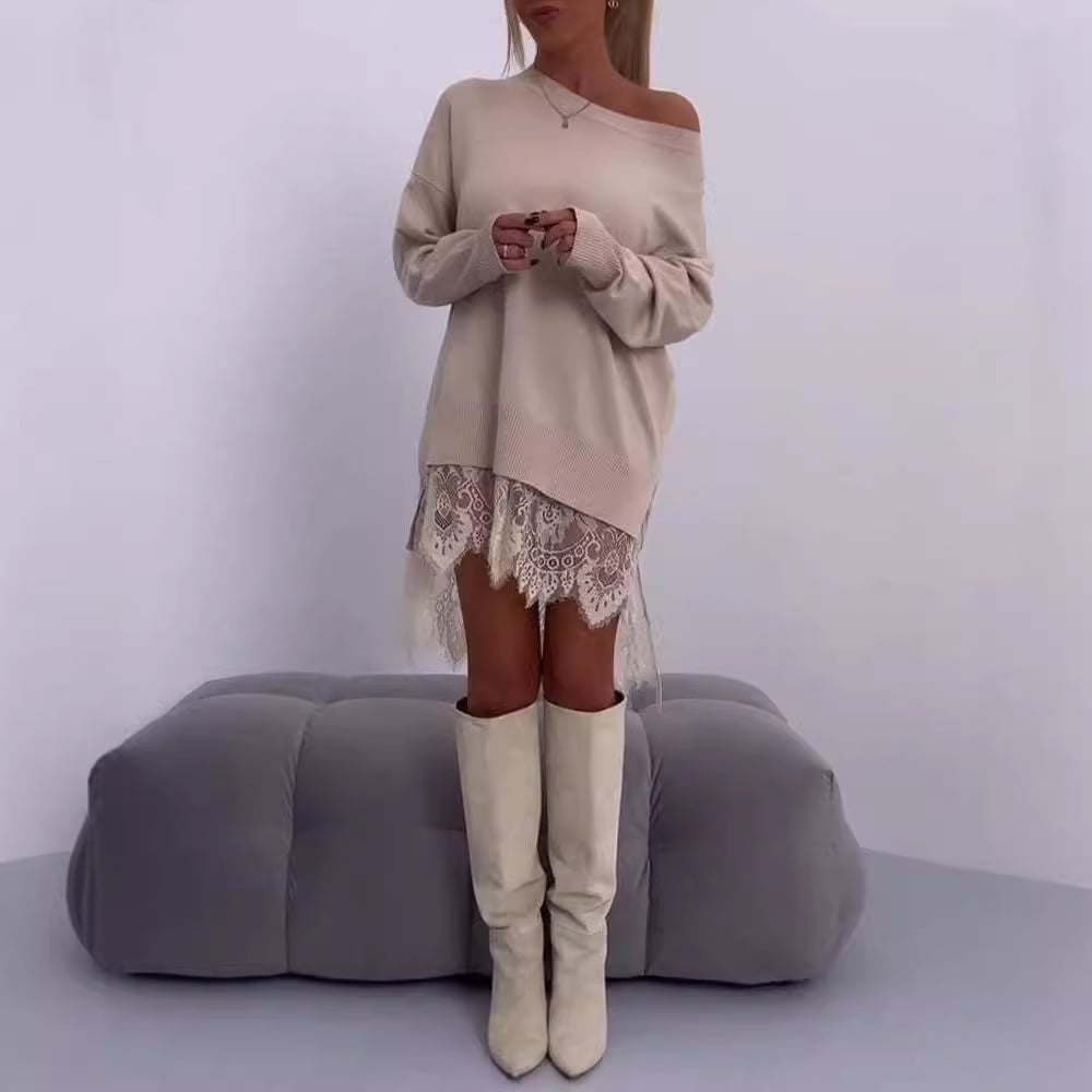 SOLENE – FALDA MIDI SUELTA CON DETALLE DE ENCAJE Y RANURA