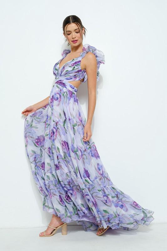 Vestido Maxi Elegante de Mezcla de Seda Floral