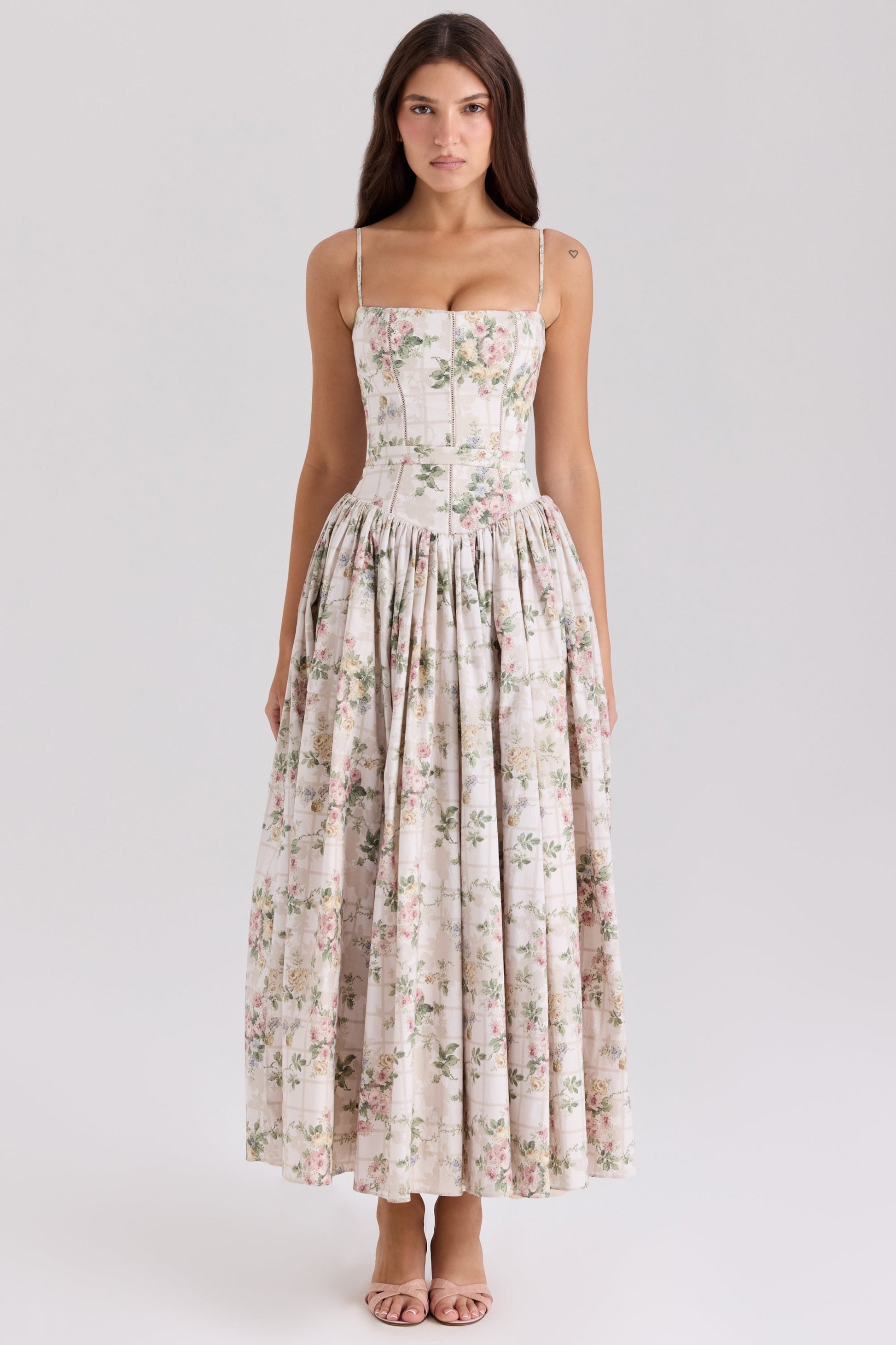 Daisy | Vestido Midi de Flores con Cintura Recolectada