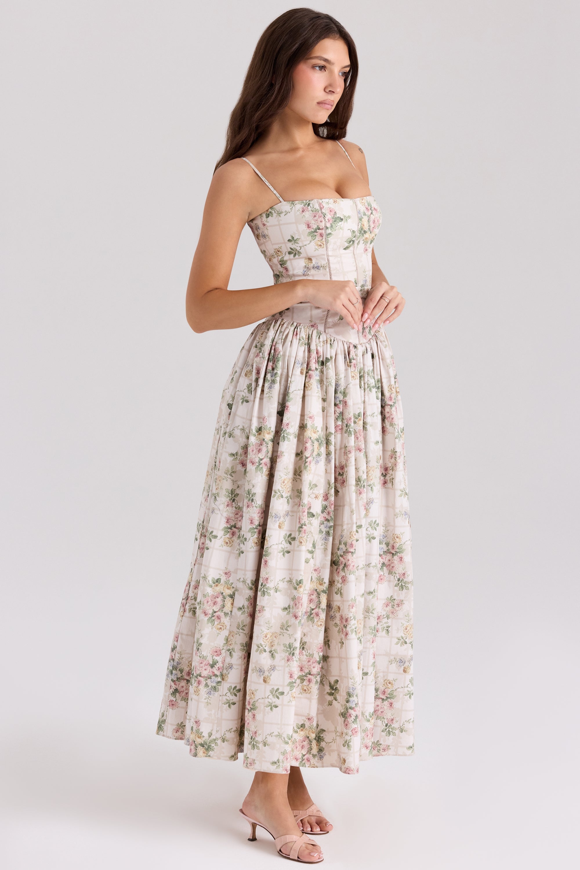 Daisy | Vestido Midi de Flores con Cintura Recolectada