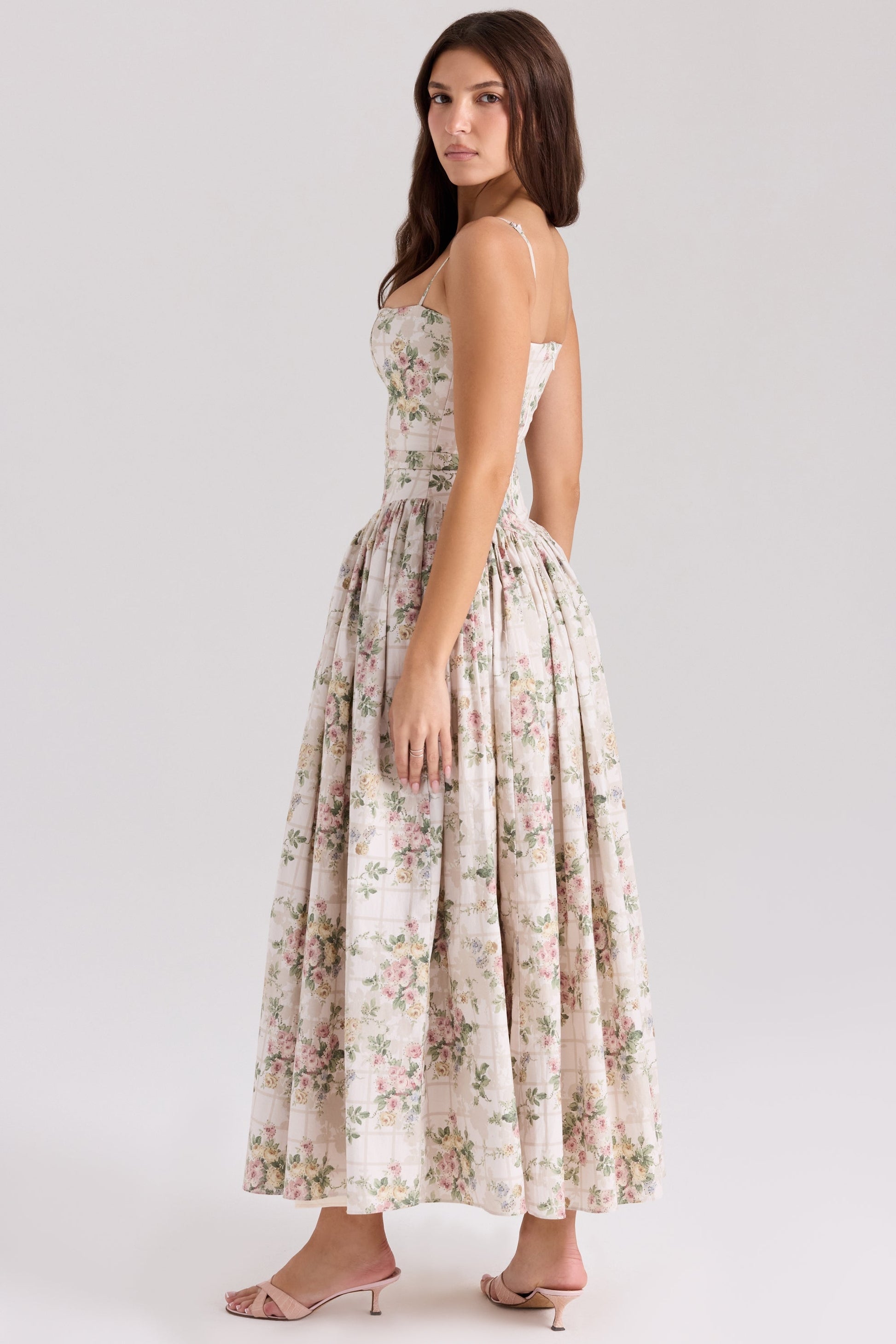 Daisy | Vestido Midi de Flores con Cintura Recolectada