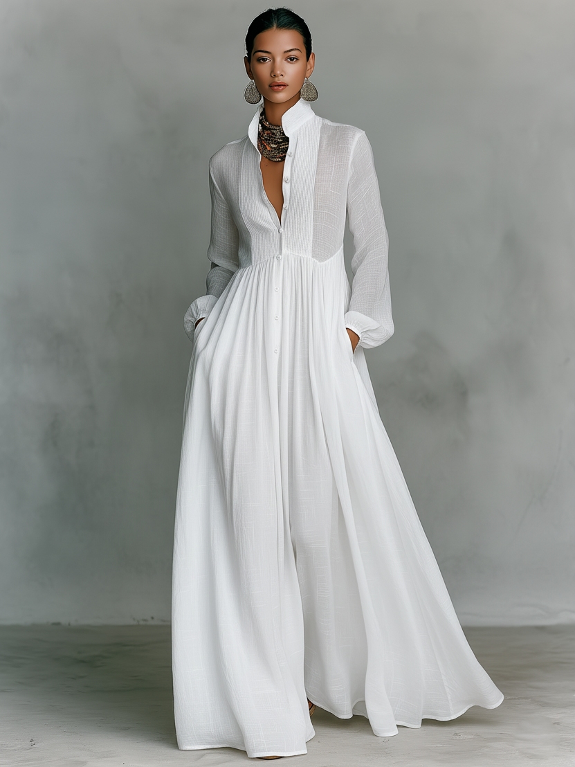 Vestido Maxi de Algodón y Lino
