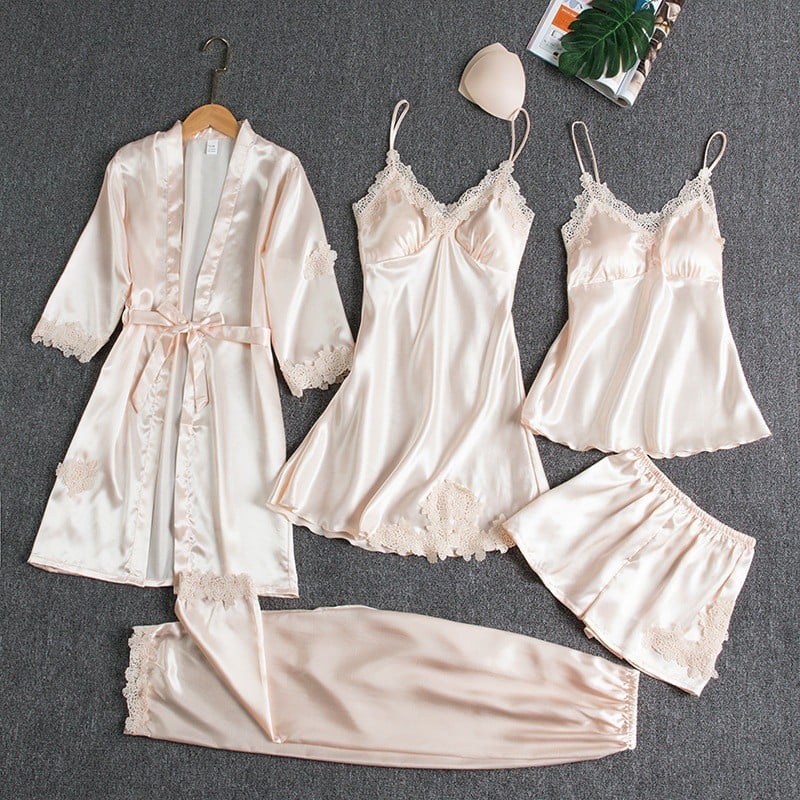 Conjunto de vestido de noche de seda helada para damas - 5 piezas elegantes