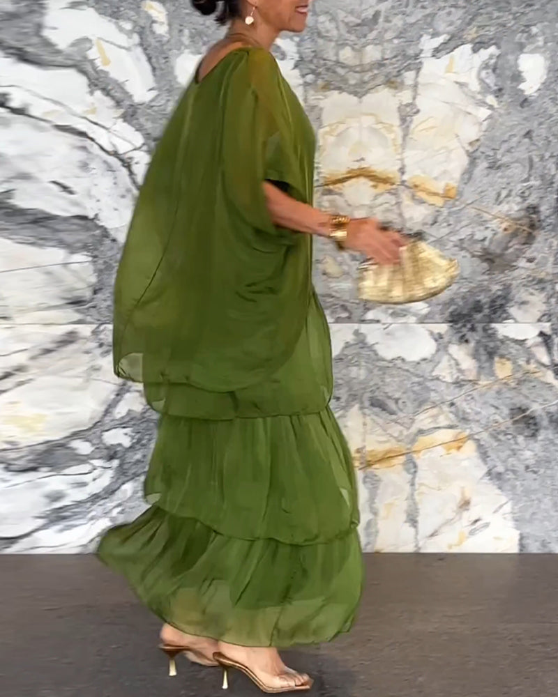 Morgan™ | Vestido Maxi Verde en Capas
