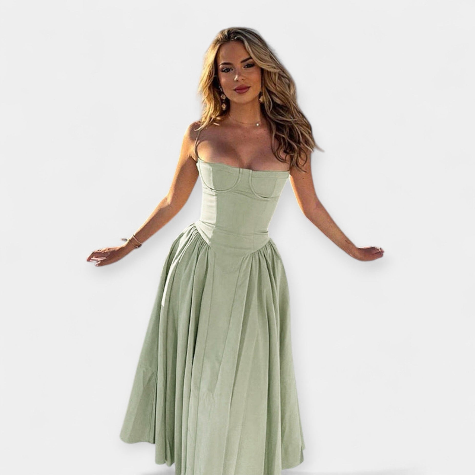 Vestido Midi Retro con Tirantes Finos