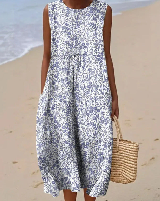 Liberty | Vestido Midi Floral Azul y Blanco