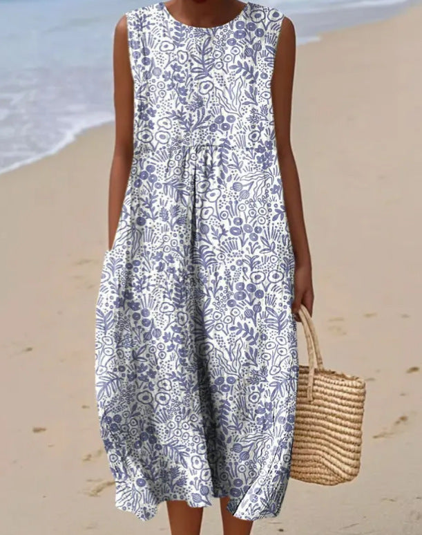 Liberty | Vestido Midi Floral Azul y Blanco