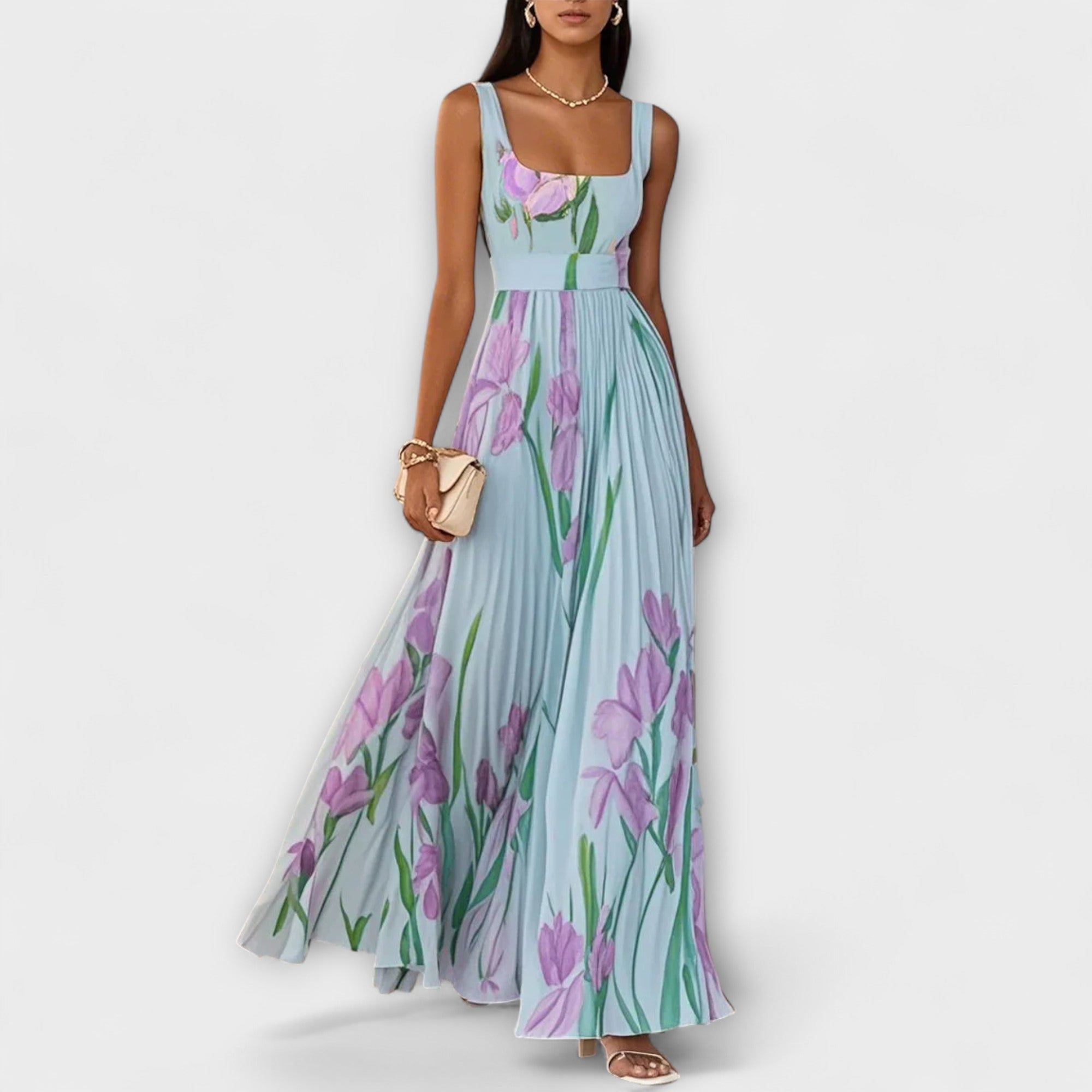 Ropa Maxi Chifón Floral Plisada
