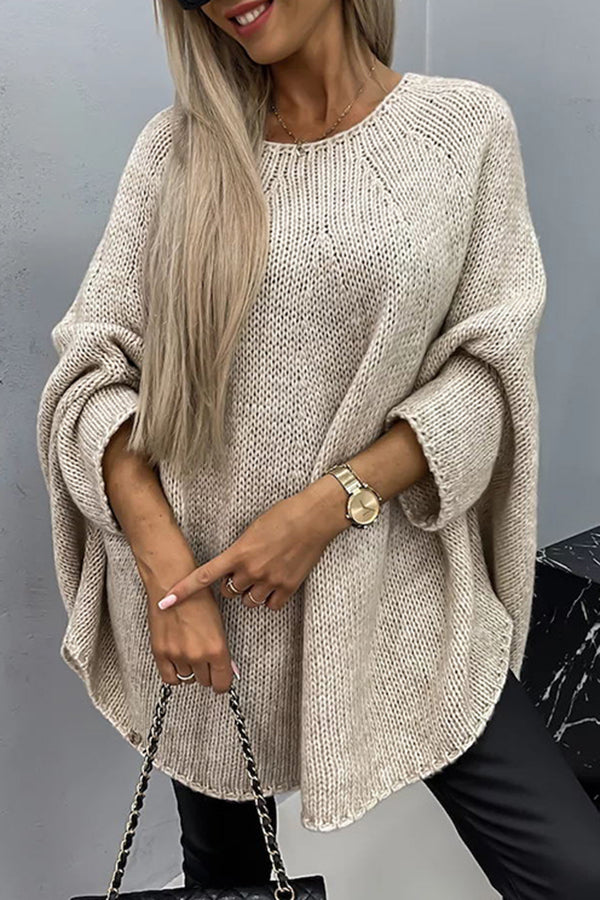 Helivra - Suéter de punto suave con cuello redondo casual