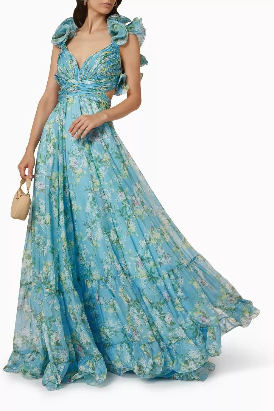 Vestido Maxi Elegante de Mezcla de Seda Floral