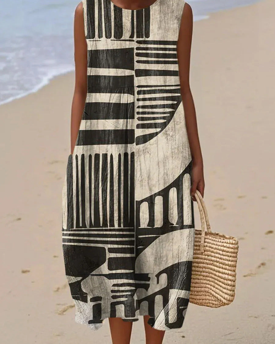 Romy | Vestido Midi Geométrico Negro