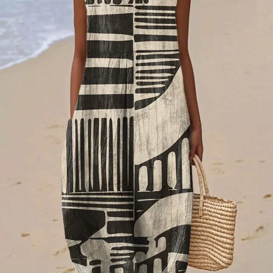 Romy | Vestido Midi Geométrico Negro