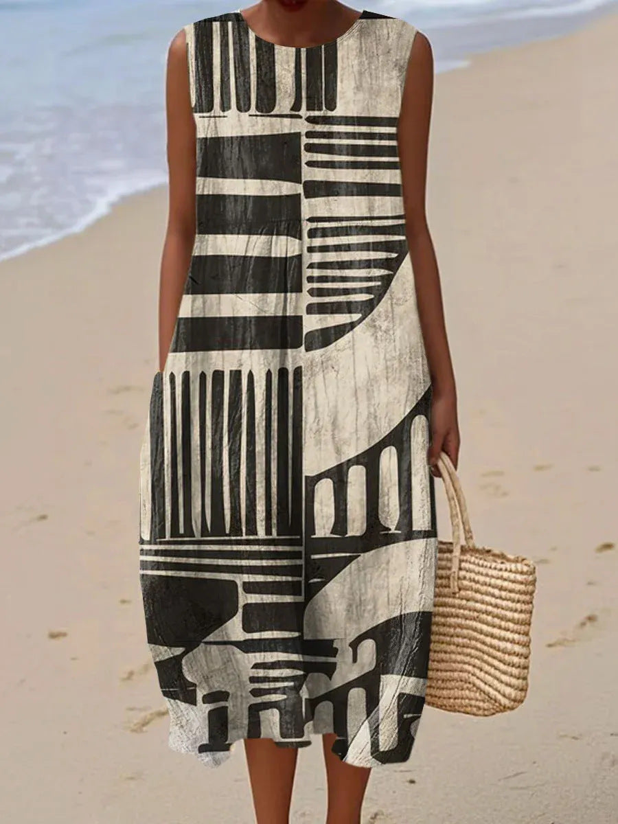 Romy | Vestido Midi Geométrico Negro