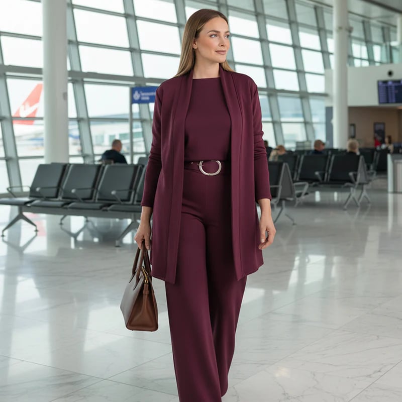Conjunto Chic de 3 Piezas: Cárdigan Largo, Blusa y Pantalones