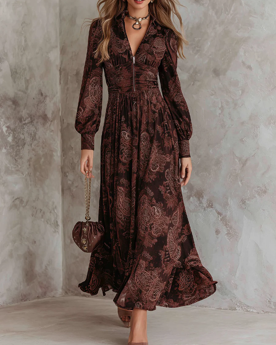 Ariane™ | Vestido Maxi Paisley con Acento en la Cintura