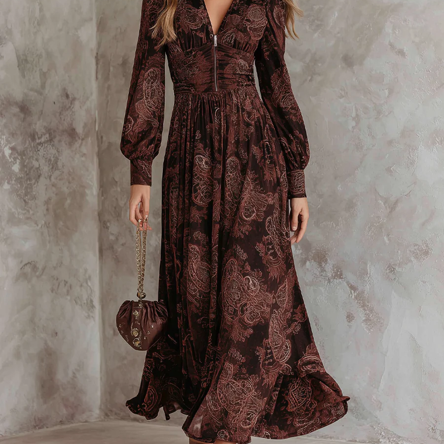 Ariane™ | Vestido Maxi Paisley con Acento en la Cintura