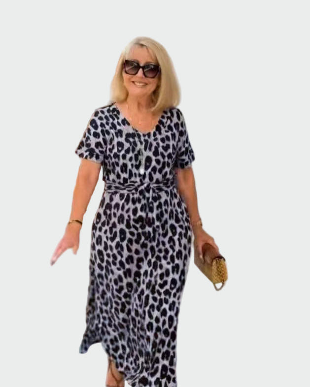 Vestido con Estampado de Leopardo y Impresionante Escote en V