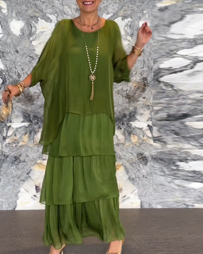 Morgan™ | Vestido Maxi Verde en Capas