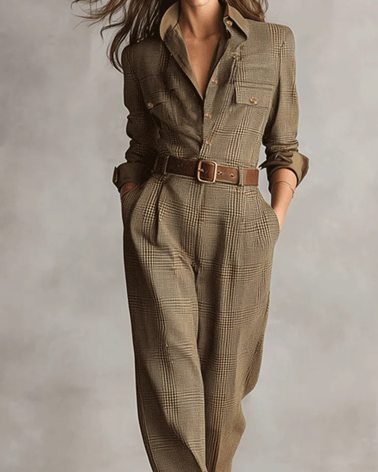 Alessia - Mono utilitario en tweed marrón con un patrón refinado