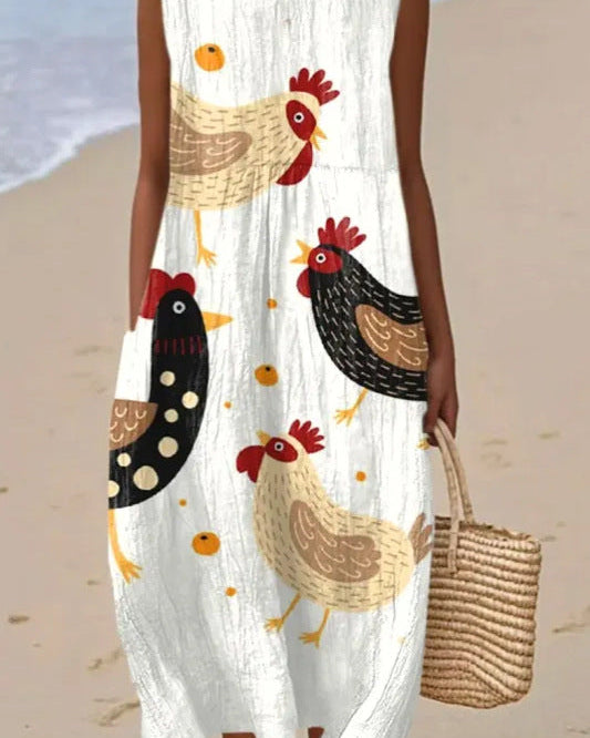 Cocotte | Vestido Midi de Gallinas Coloridas