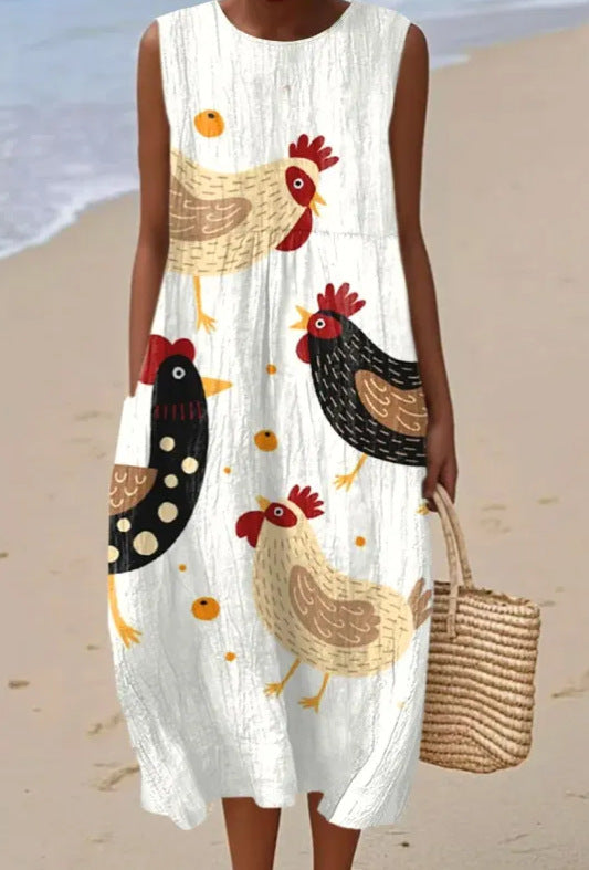 Cocotte | Vestido Midi de Gallinas Coloridas